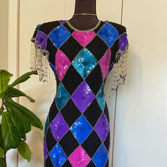 Vintage Beaded Gown | Silk Dress | Harley Quinn - Picture 4 of 16